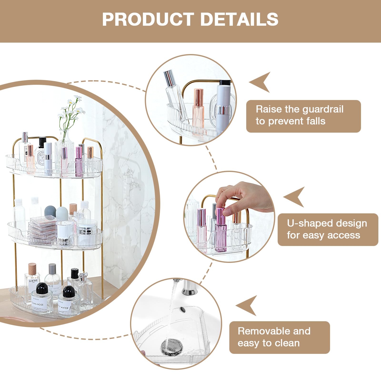 Boîte Tiroirs Beauté Organisateur Maquillage IDesign 3 Tiroirs Transparent - 16,5x16,5x16,5cm - Rangement Cosmétiques Et Bijoux Organisateur Maquillage Tiroir