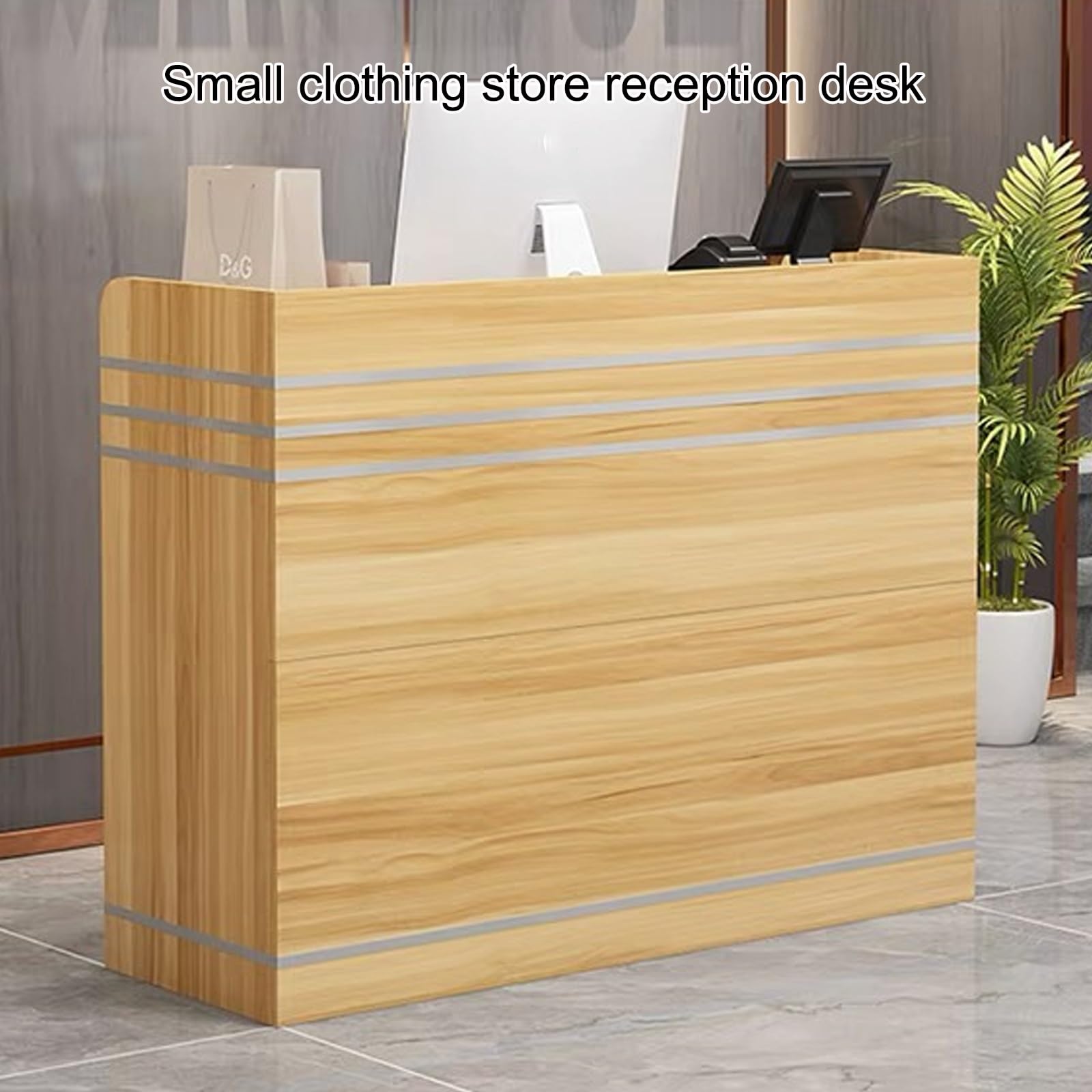 Moderno banco reception con bancone e contenitore, piccolo banco cassa anteriore per lobby saloni negozi al dettaglio e sale di ricevimento grigio 80 cm