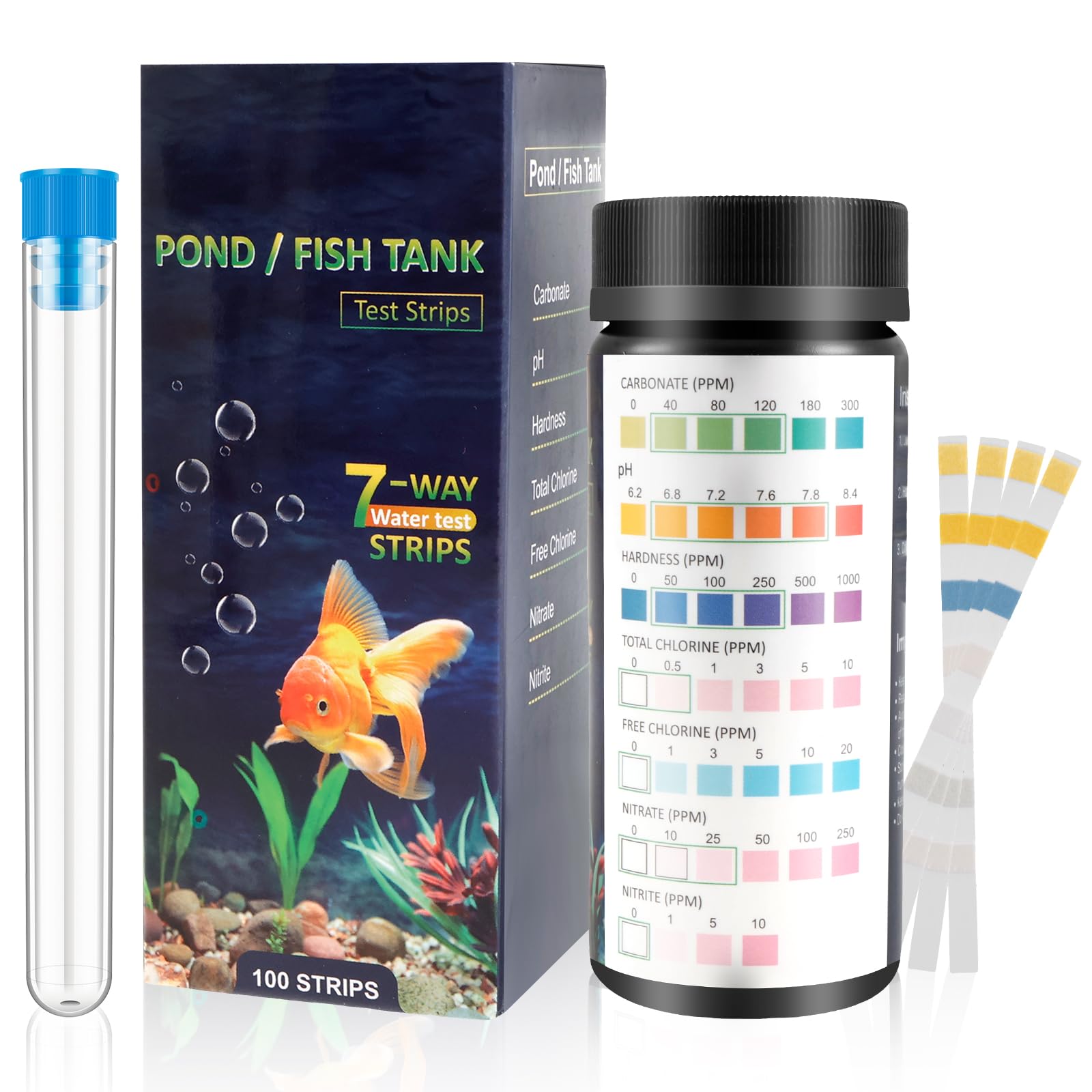 100 Stück Aquarium-Teststreifen für Aquarien, schnell und präzise, mit Reagenzglas, Wassertest-Kits, Aquarium-Teststreifen für Karbonatwurzel, pH-Härte