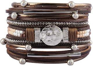 Leather Wrap Bracelet Multilayer Braided Bracelet Boho Cuff Bracelet Tube Handmade Bangle Bohemian Jewelry for Women Birthday