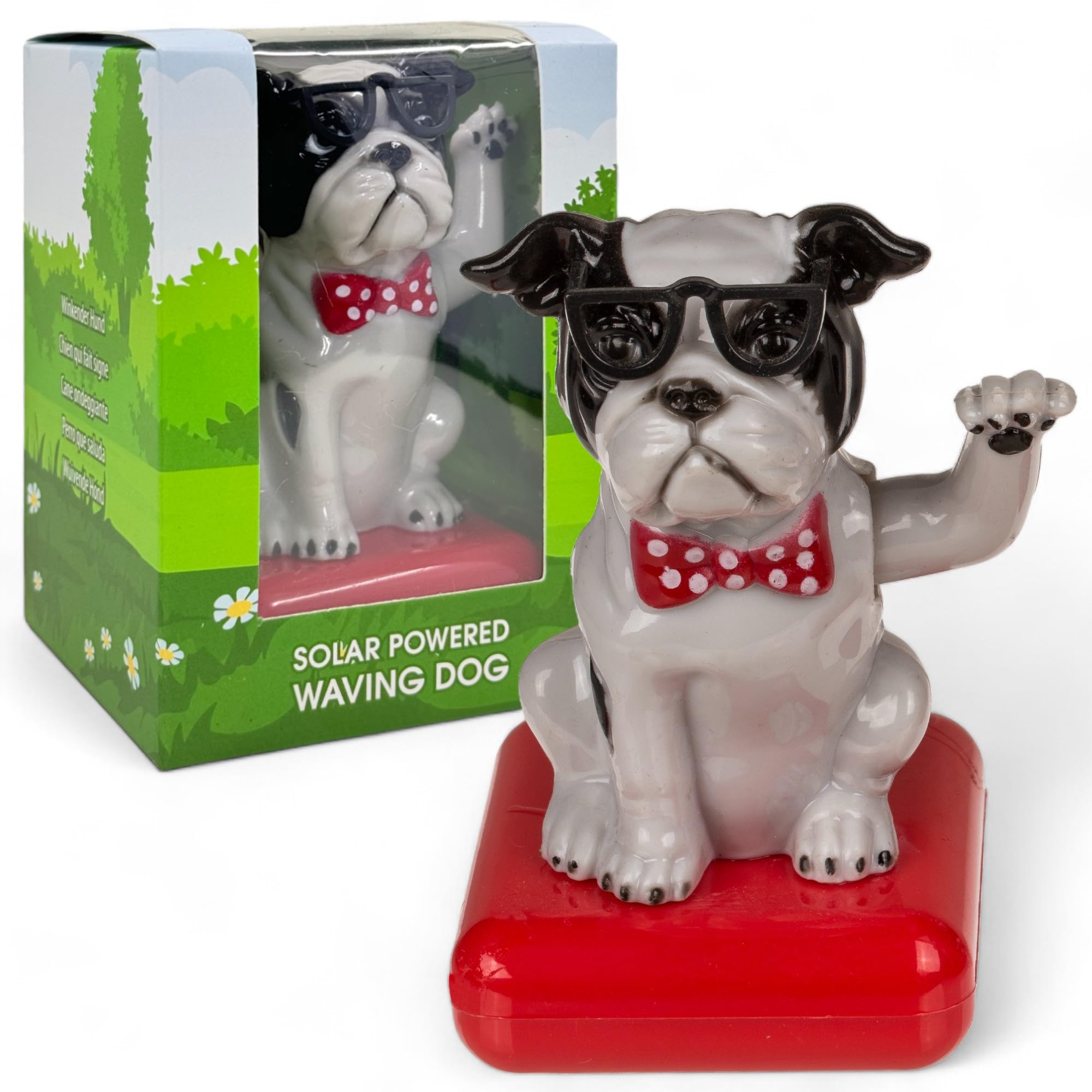 MIJOMA Solar Powered Bobble Figure - Moving Figure with Solar Panel, Plastic, 10 cm High, No Batteries Required, Perfect for Window Sills, Cars & Sunny Places (Dog Black/White) Dog Black/Grey