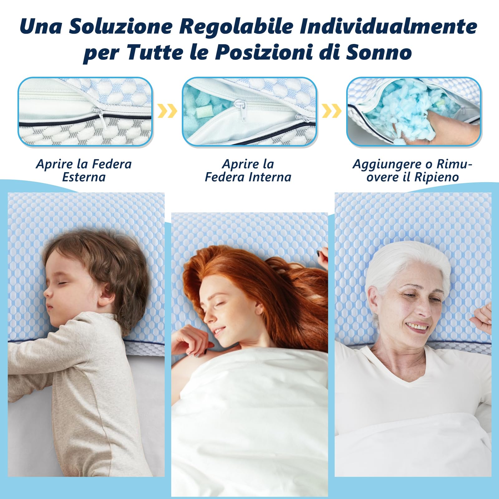 Cuscino Letto, Cuscino Memory Foam, Guanciale Refrigerante Cuscino Cervicale Cuscino Viene Fornito Con federa Lavabile e Sacco Imbottito Regolabile