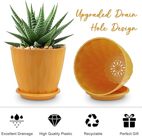 Miniatura 4 de Macetas de 6 pulgadas, paquete de 5 macetas para exteriores e interiores, macetas con orificio de drenaje y platillo de bandeja