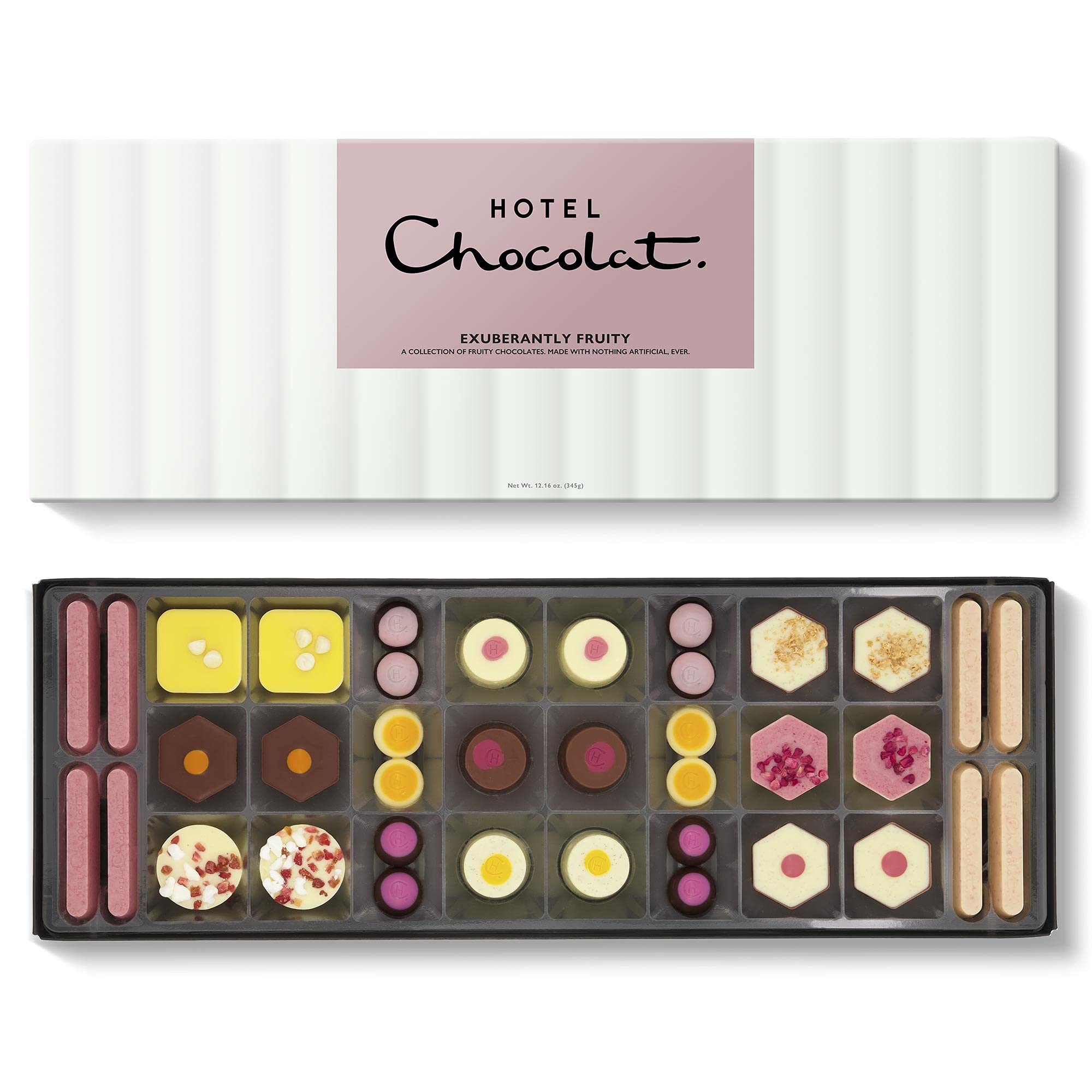 Hotel ChocolatExuberantly Fruity Sleekster - 38 Fruity Chocolates, 345g - Suitable For Vegetarians - Gifts For Birthday, Thank You, Congratulations, Anniversary