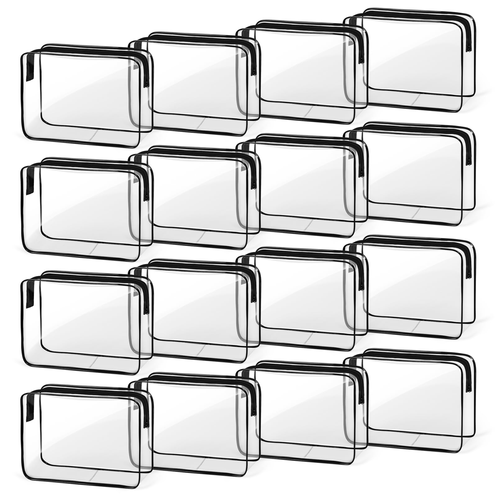 TISRATOK 16 PCS Clear Makeup Bag, Travel Essentials Toiletry Bag, Transparent PVC Cosmetic Organizer Toy Storage Pouch for Women Men - Black,Medium