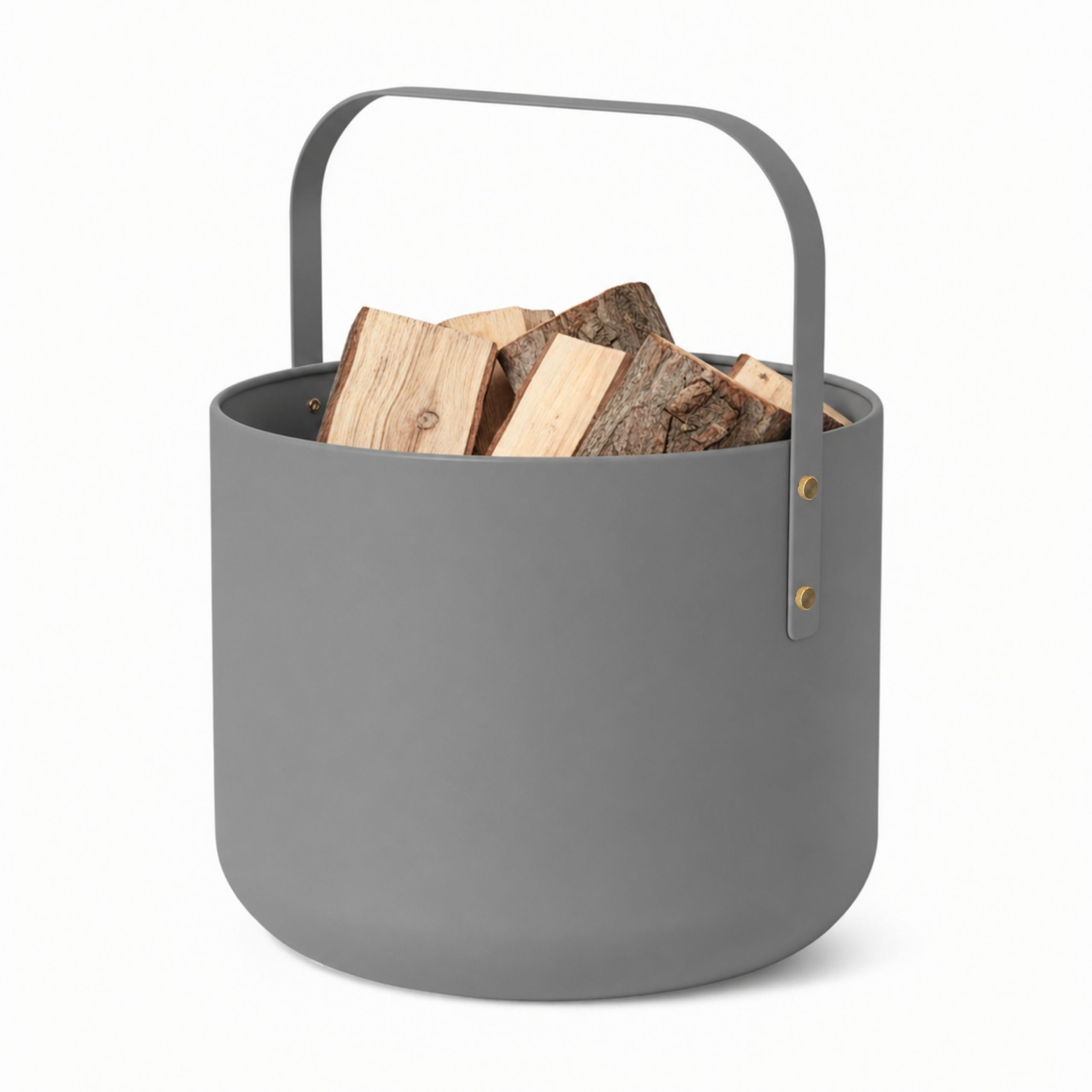 Cesta de diseño LIVLIG para leña de metal, cesta de madera para leña con asa, gran cesta para leña de 36 x 44 cm, cesta de leña como accesorio para chimenea, cesta de almacenamiento con aspecto mate