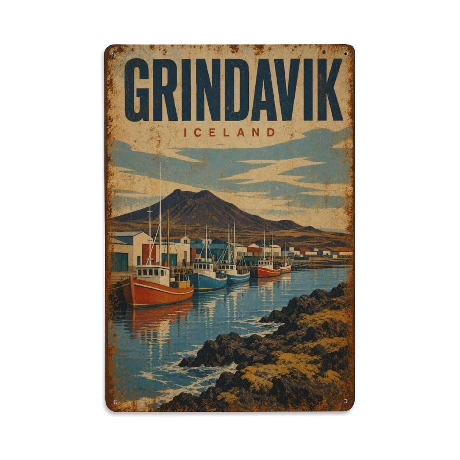 Metal Tin Sign Travel Retro Iceland Grindavik