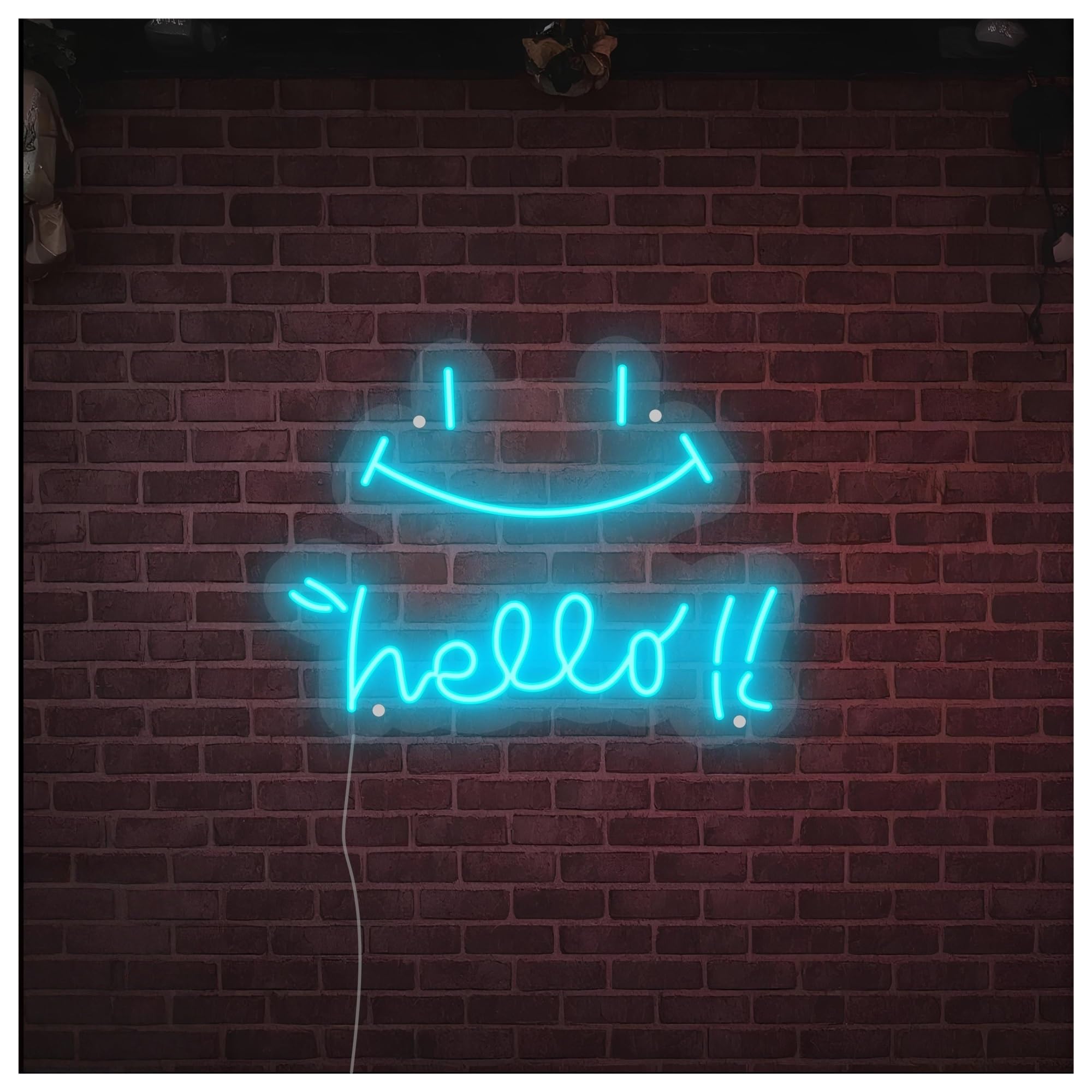 SHOUXI Sign Lamp Hello Smile Face Neon Sign, Suitable for Shop Wall Decor with Dimmable 38.5cm