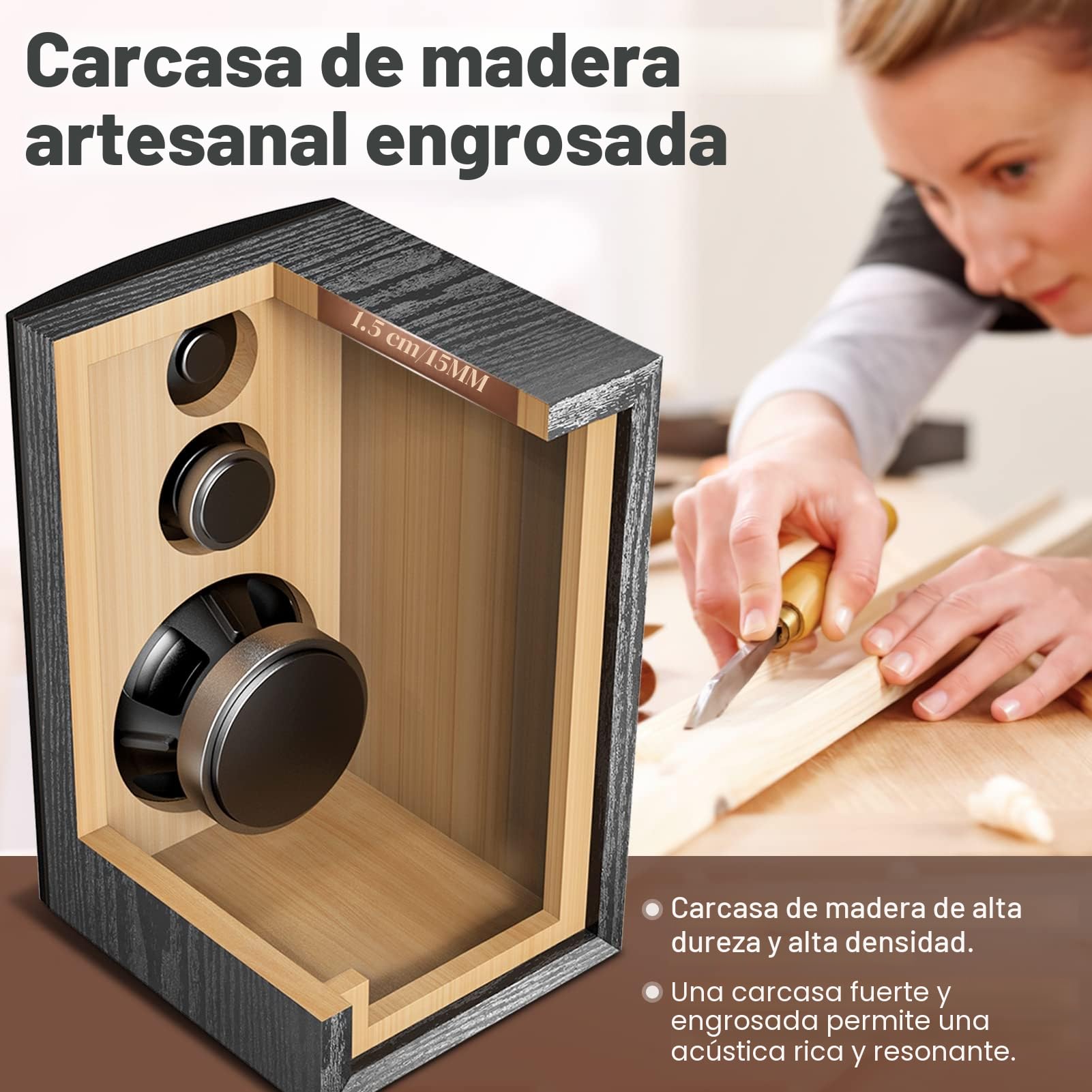 Altavoces HiFi de Estantería Pasivos 3 Vías – Par Estéreo 240W, Woofer 5,25", Caja de Madera, Bajos 48Hz, para Amplificador, Sonido Profesional para Música y Estudio – Modelo G521