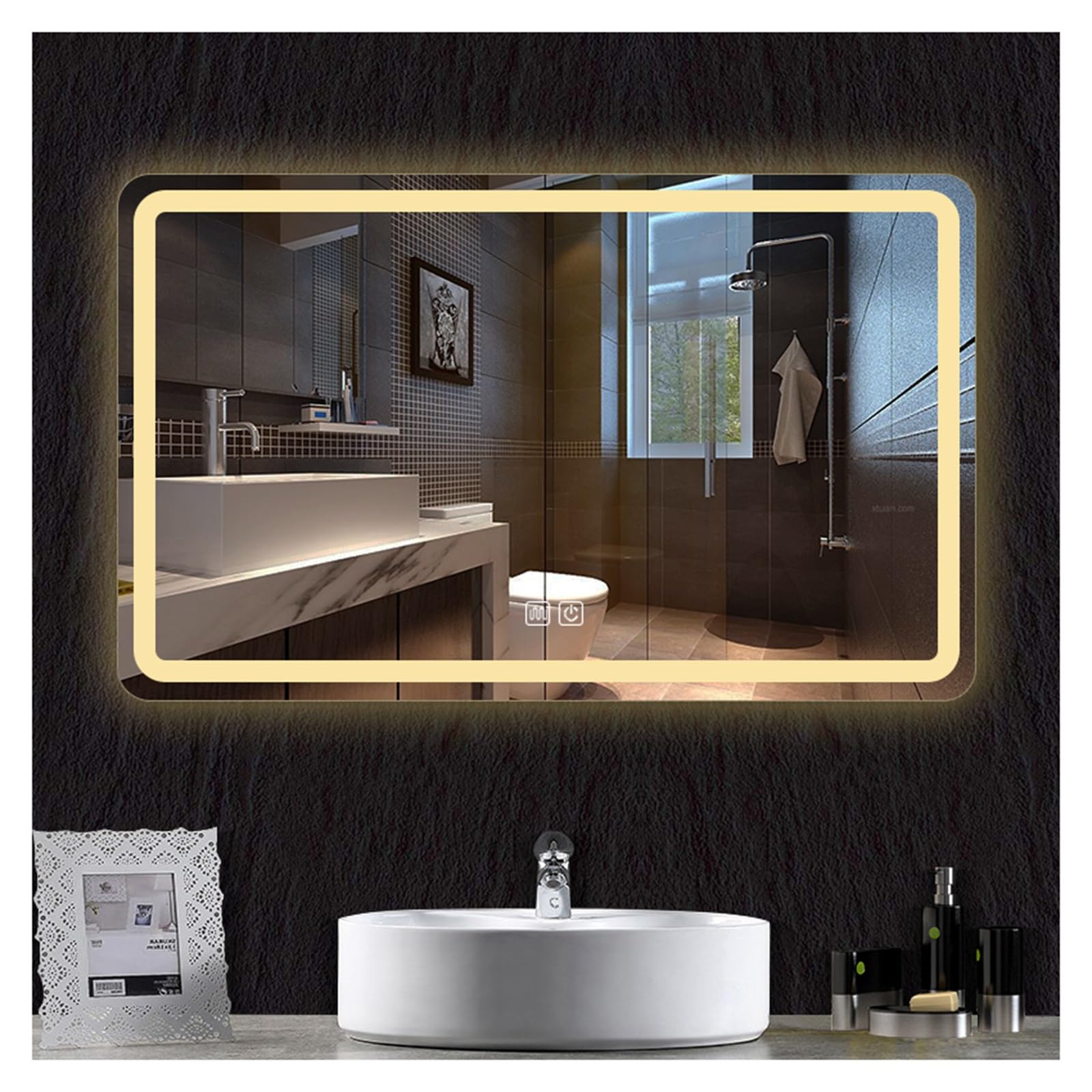 Miroir de maquillage éclairé avec variateur tactile et verre incassable
