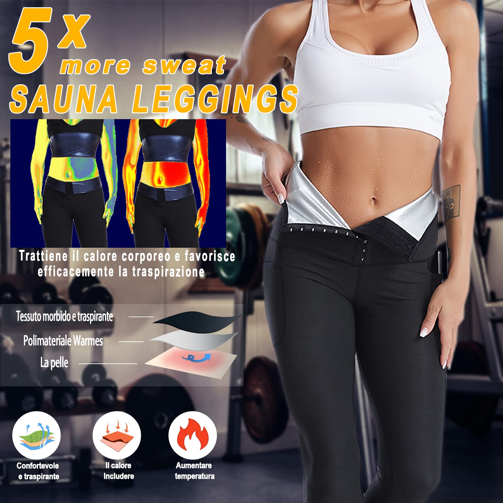 Merlvida Pantaloni Sauna Dimagranti Donna Vita Alta Leggins Effetto Sauna Sportivi Push Up Tuta Dimagrante per Yoga Corsa Fitness