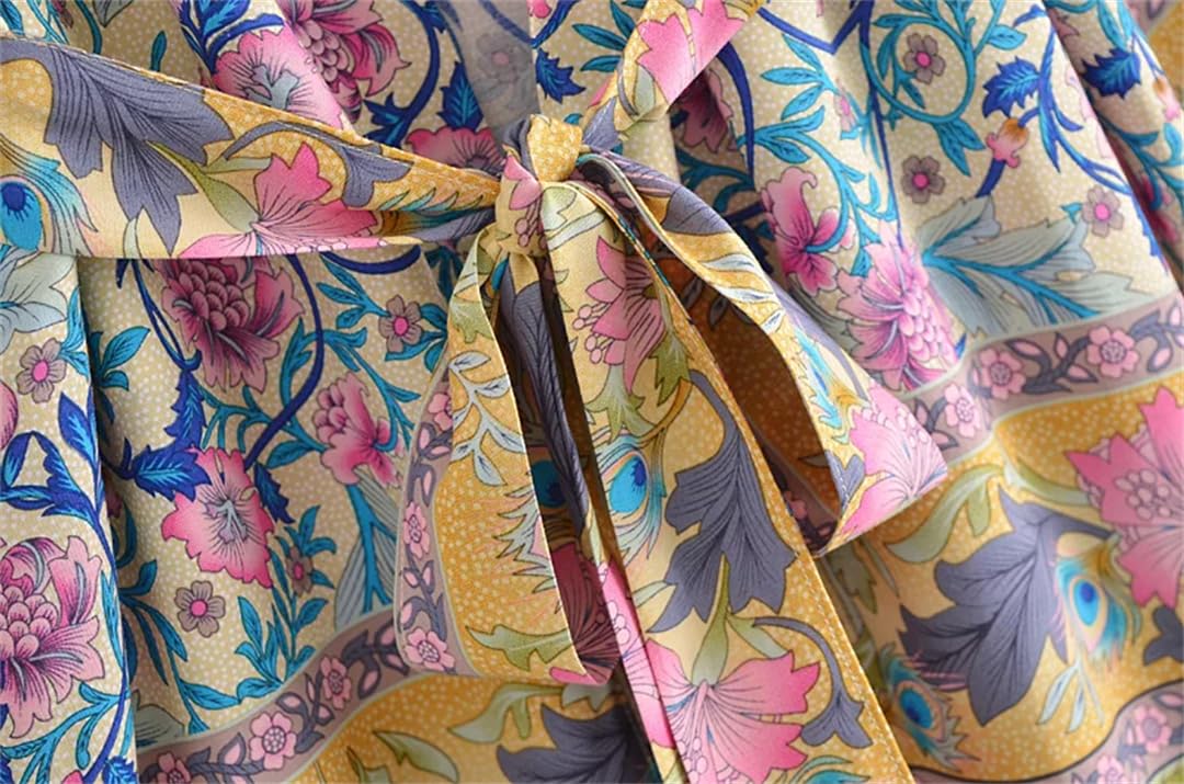 Disimlarl Kimono da spiaggia con stampa a pipistrello, da donna, con scollo a V, in cotone, corto, copricostume