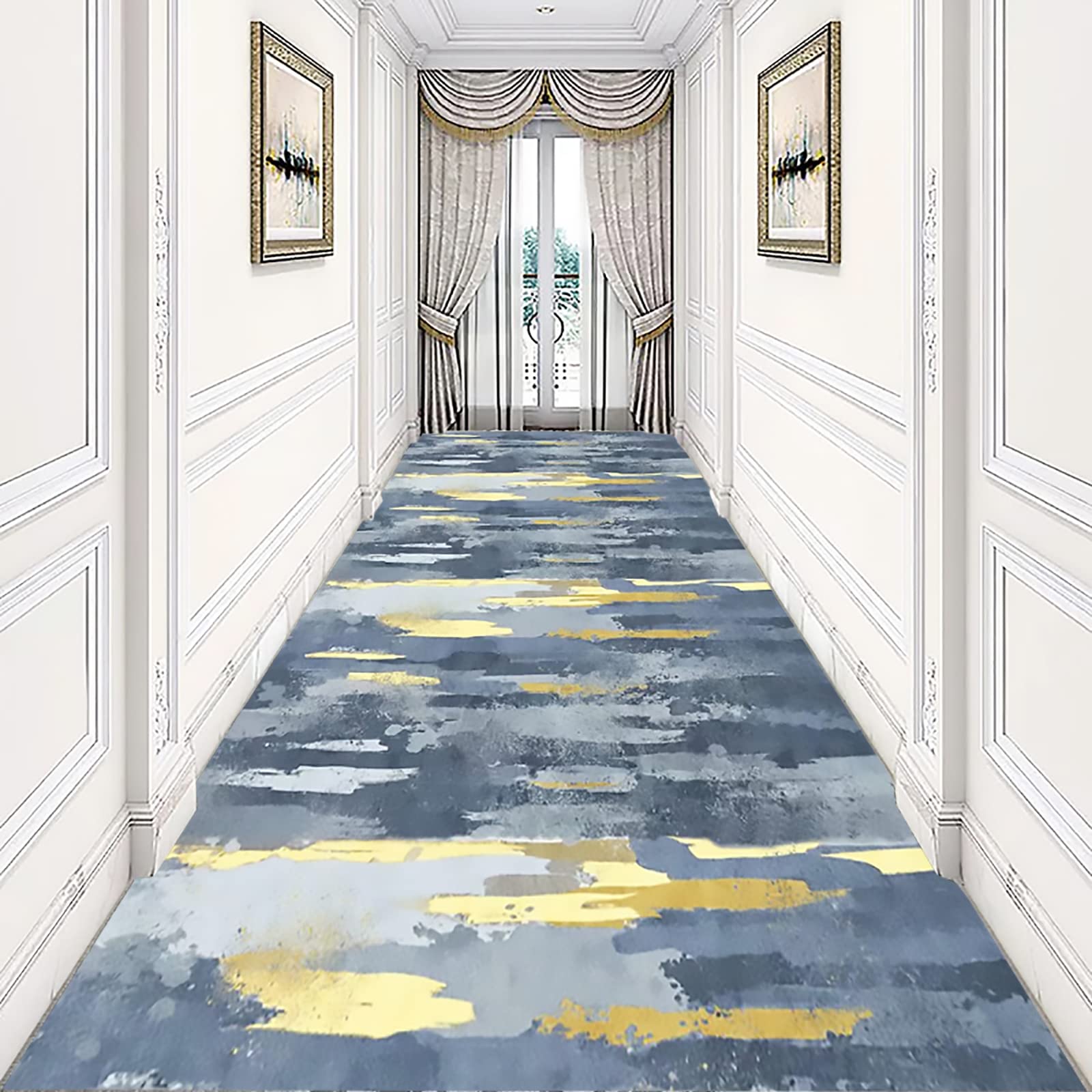 TBATM Modern Abstract Hallway Runner Rug, Non Slip Area Length Polyester Carpet, Stain Resistant Washable Kitchen, Dining Room, Bedroom Rug,0.9×7M/2.95×22.96ft