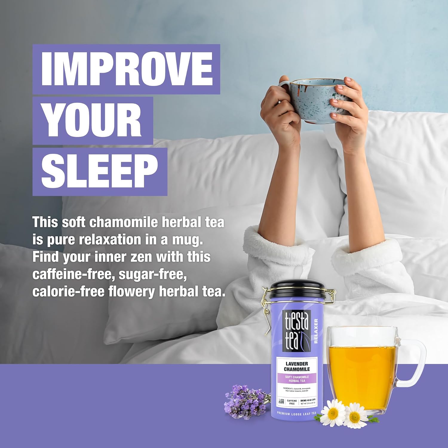 Tiesta Tea - Lavender Chamomile | Mother's Day Loose Leaf | Soft Chamomile Herbal Tea | Premium Non-Caffeinated Blend | Make Hot or Iced & Brews Up to 50 Cups | 12 Ounce Refillable Tin, Pack of 6