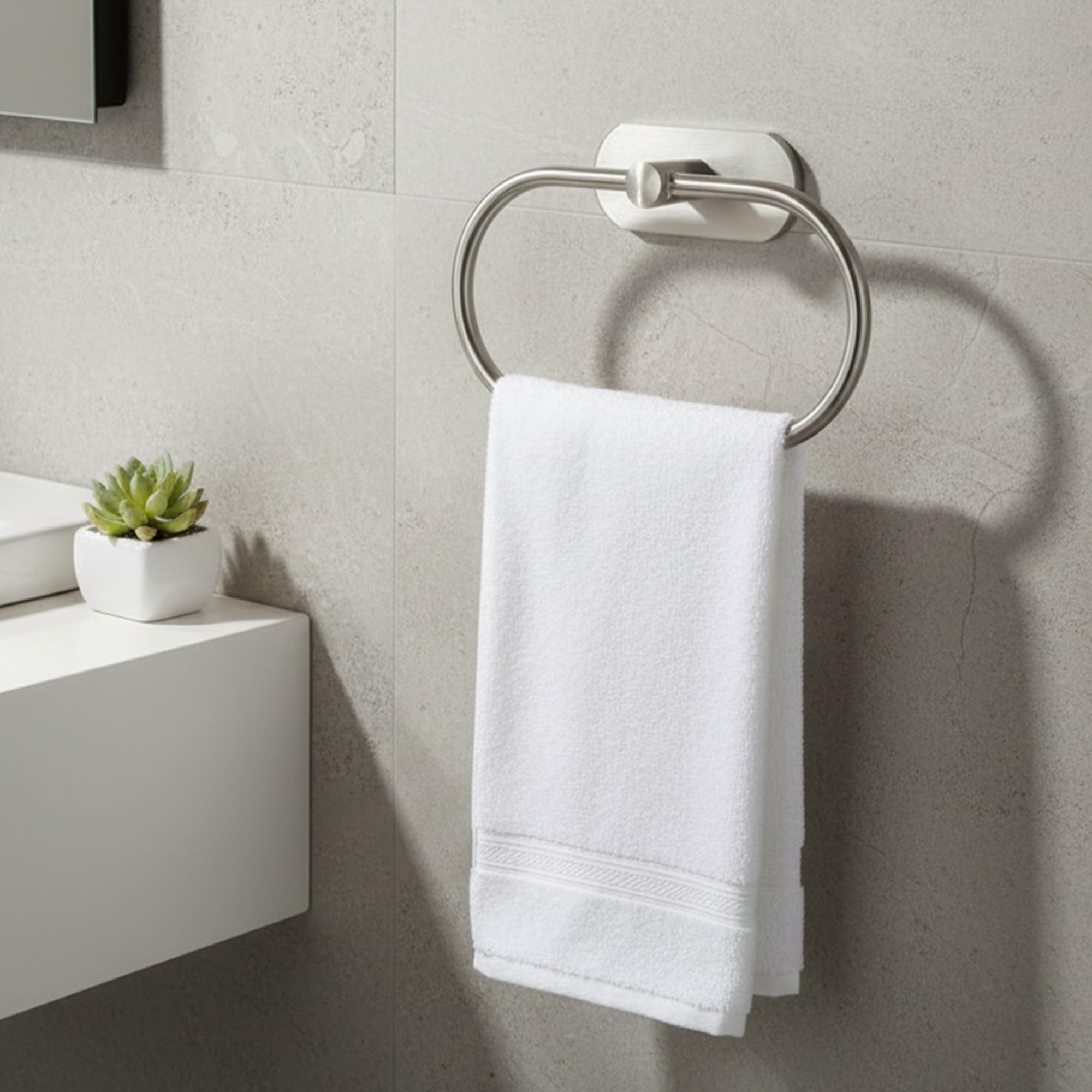 Oslen Self Adhesive Stainless Steel Towel Ring Holder – Capsule Shape Wall Mount, Chrome Finish, Rust-Resistant, Space-Saving Bathroom Accessory for Hand Towels No Drilling (Pack of 1)