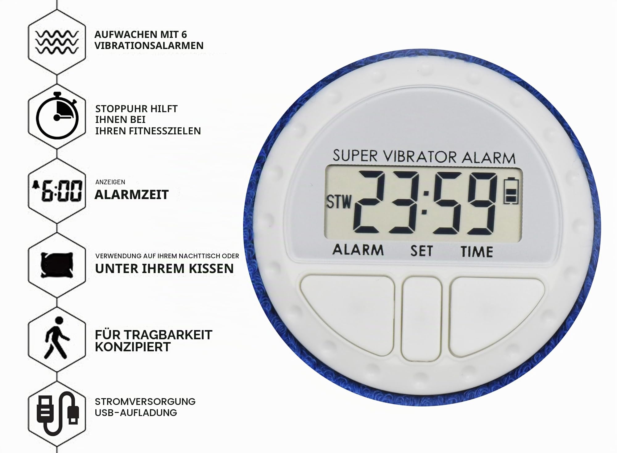 Coolfire Vibrationswecker - Leiser Alarm Armband Vibrationsalarm Uhr Leiser Handgelenk Schock Wecker Vibrationsalarm Armband Tiefschläfer & Vibrationsalarm (Schwarz), Rot/Ausflug, einfarbig (Getaway