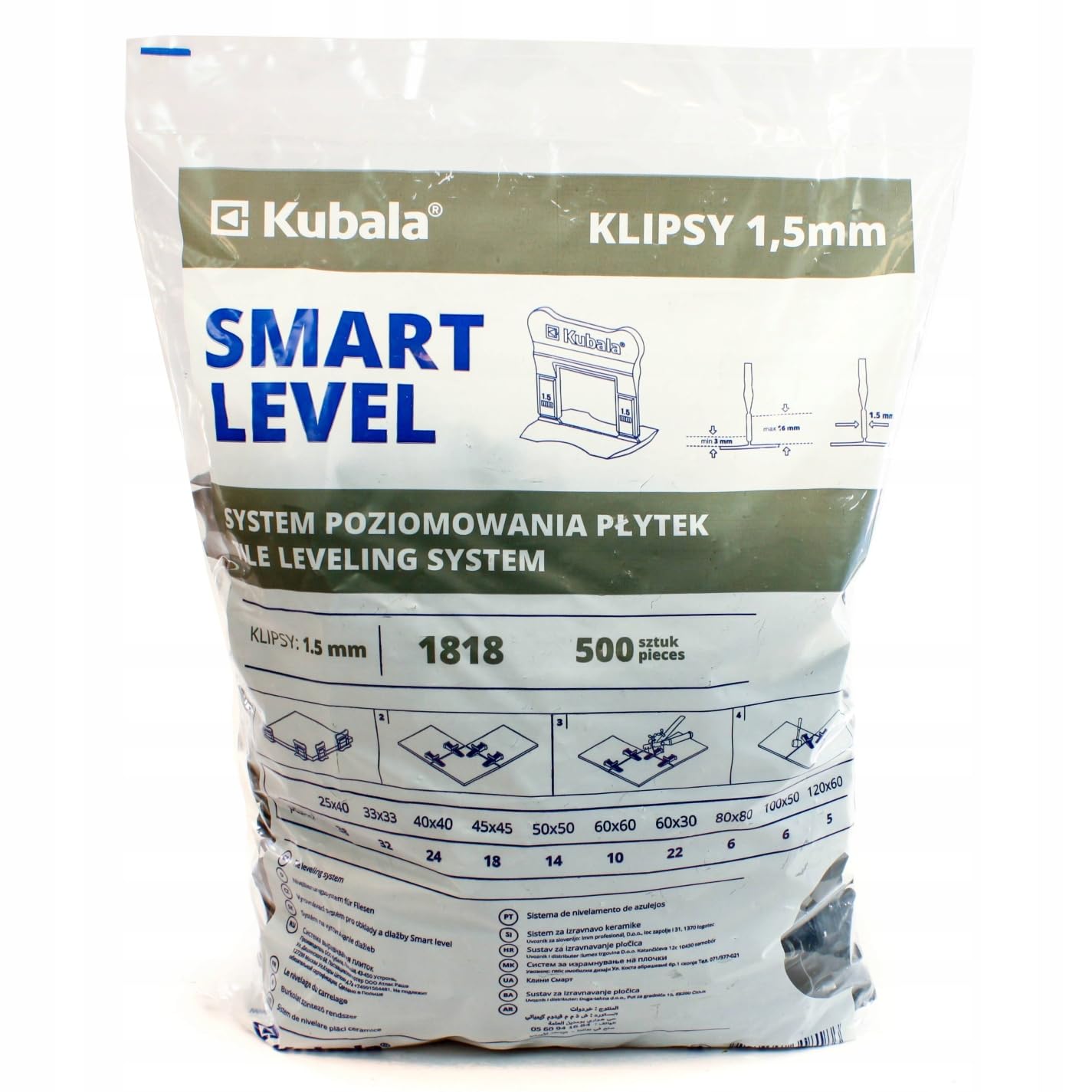 KUBALA SMART LEVEL KLIPSY DO POZIOMOWANIA PŁYTEK 1,5MM ZESTAW 1500 SZTUK