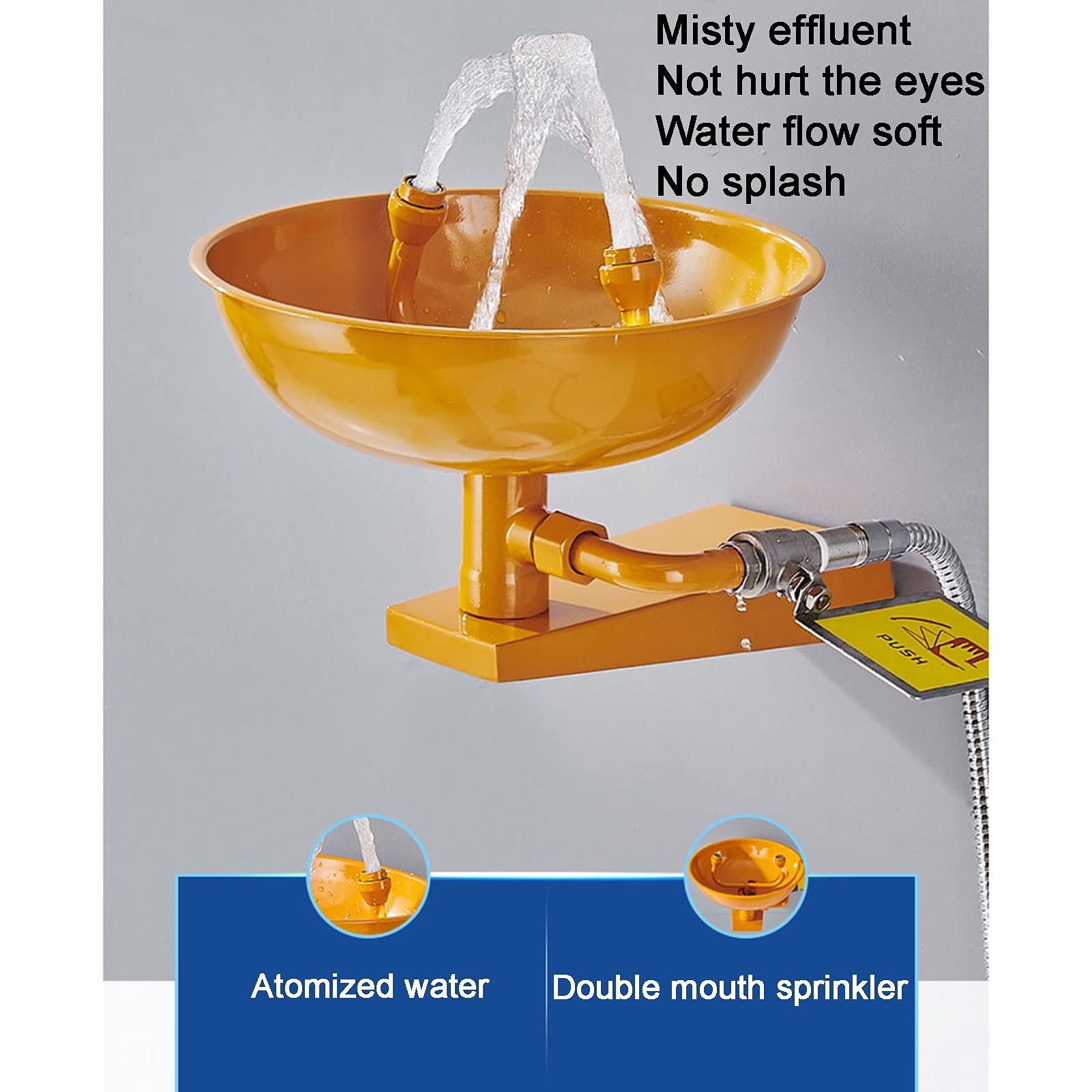 Station de Lavage oculaire Murale en Acier Inoxydable avec Double tête de pulvérisation (31 cm/12,2 Pouces)