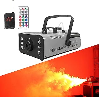 1500 Watt Fog Machine Indoor/Outdoor, Halloween Smoke Machine with 6 Colorful LED Lights and Wireless Remote Control for Wedding, Parties and Stage Effect,30000 CFM Haze Machine