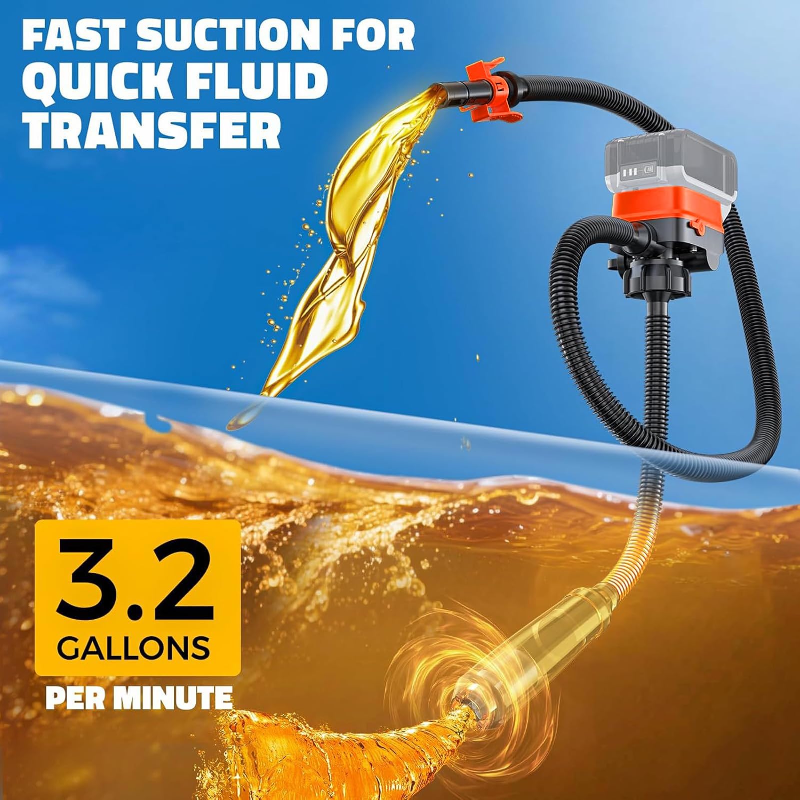 Bomba de Aceite Eléctrica, Extractor Portátil de de 3.2 GPM con Sellado Fuerte, para Baterías DCB203BT, Agua, Queroseno, Gasolina, Aceite Ligero