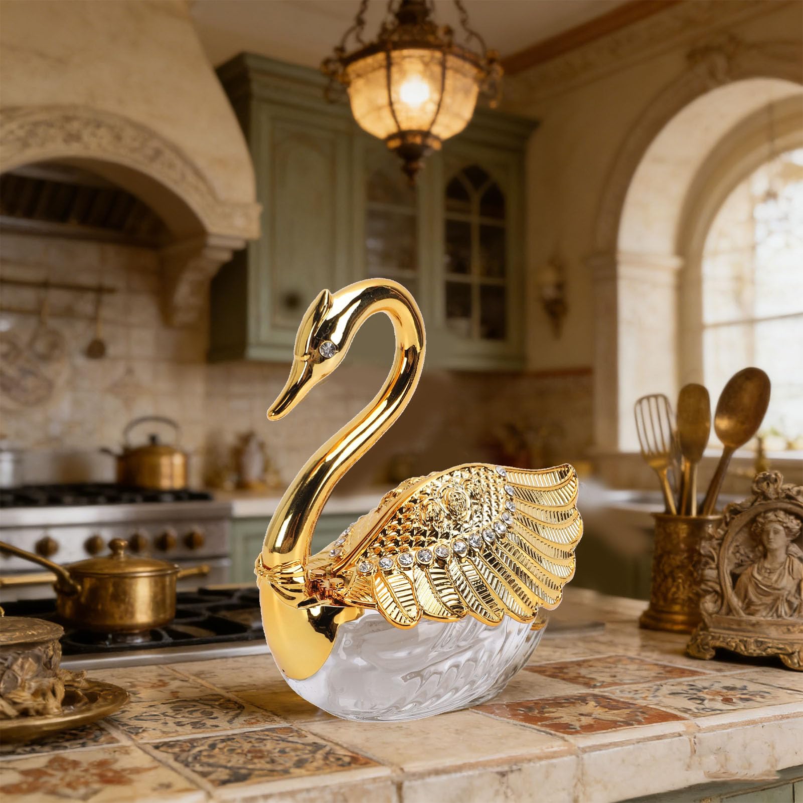 Ejoyous Barattolo Cigno Contenitore per Zucchero con Cucchiaio, Scatola per Condimenti in Plastica e Vetro, Barattolo Decorativo 15 X 8 X 15 Cm per Tavolo da Pranzo, da, Tavolo da Pranzo, Bar