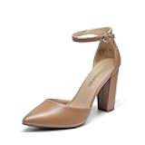 Women's Coco High Heels Chunky Block Pumps Pointed Closed Toe Ankle Strap Dress Shoes