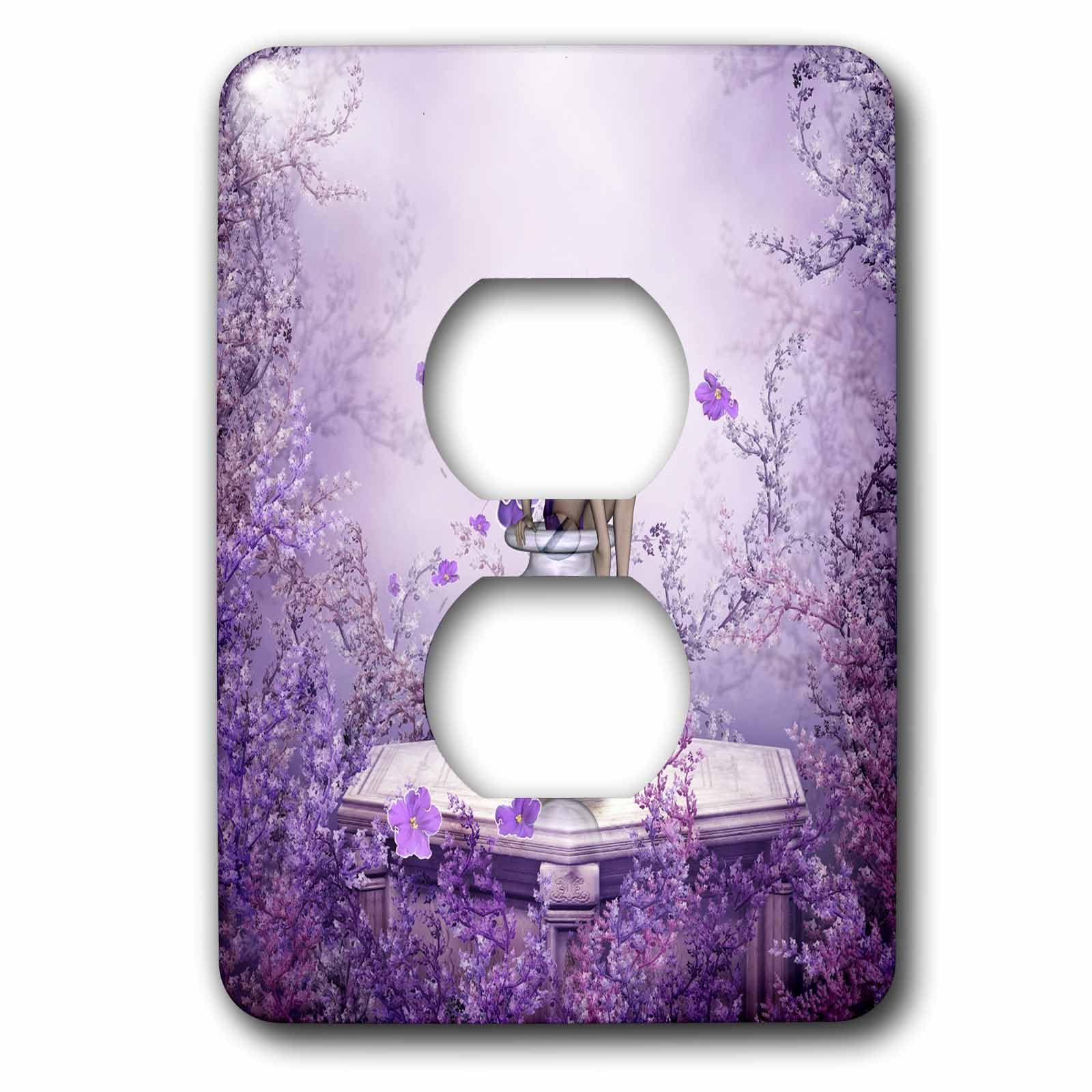 Cache-prises fée fleurs violettes 3dRose plaque decoration murale