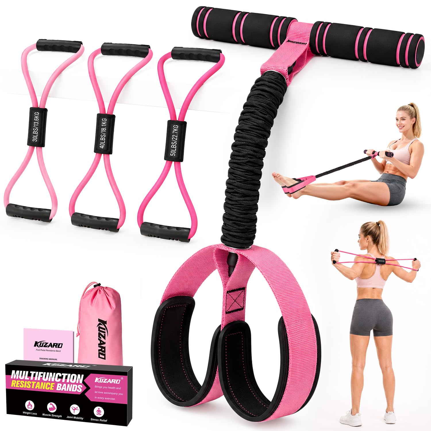 Pedal Resistance Bands with Handles & Figure 8 Full Body Exercise Set
