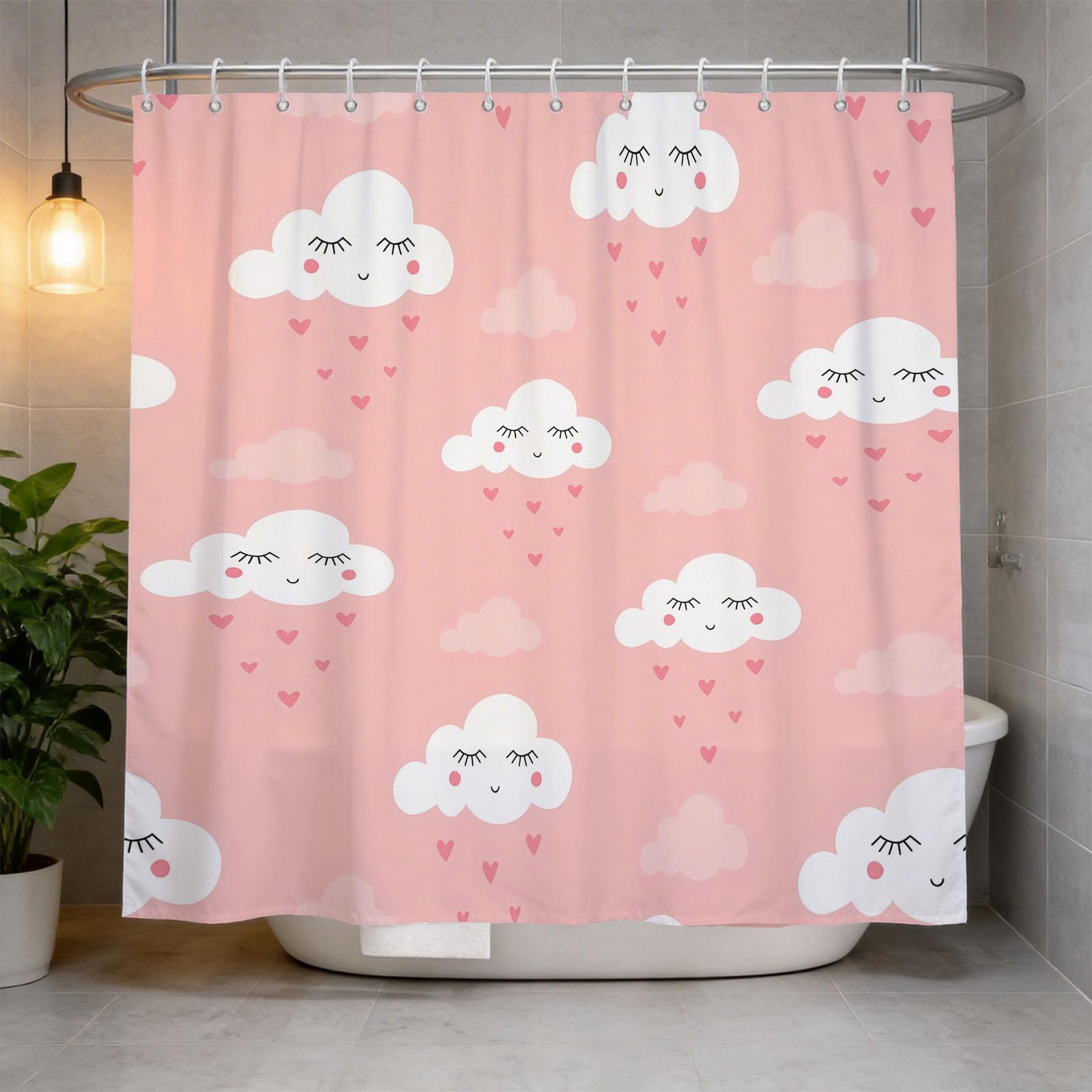 Hongduo 3D Snowy Clouds Shower Curtain for Stalls Bathtubs Children'S Bathroom Decor Shower Curtain Set Polyester Fabric Waterproof 180x180cm/71X71 Inch with Hooks