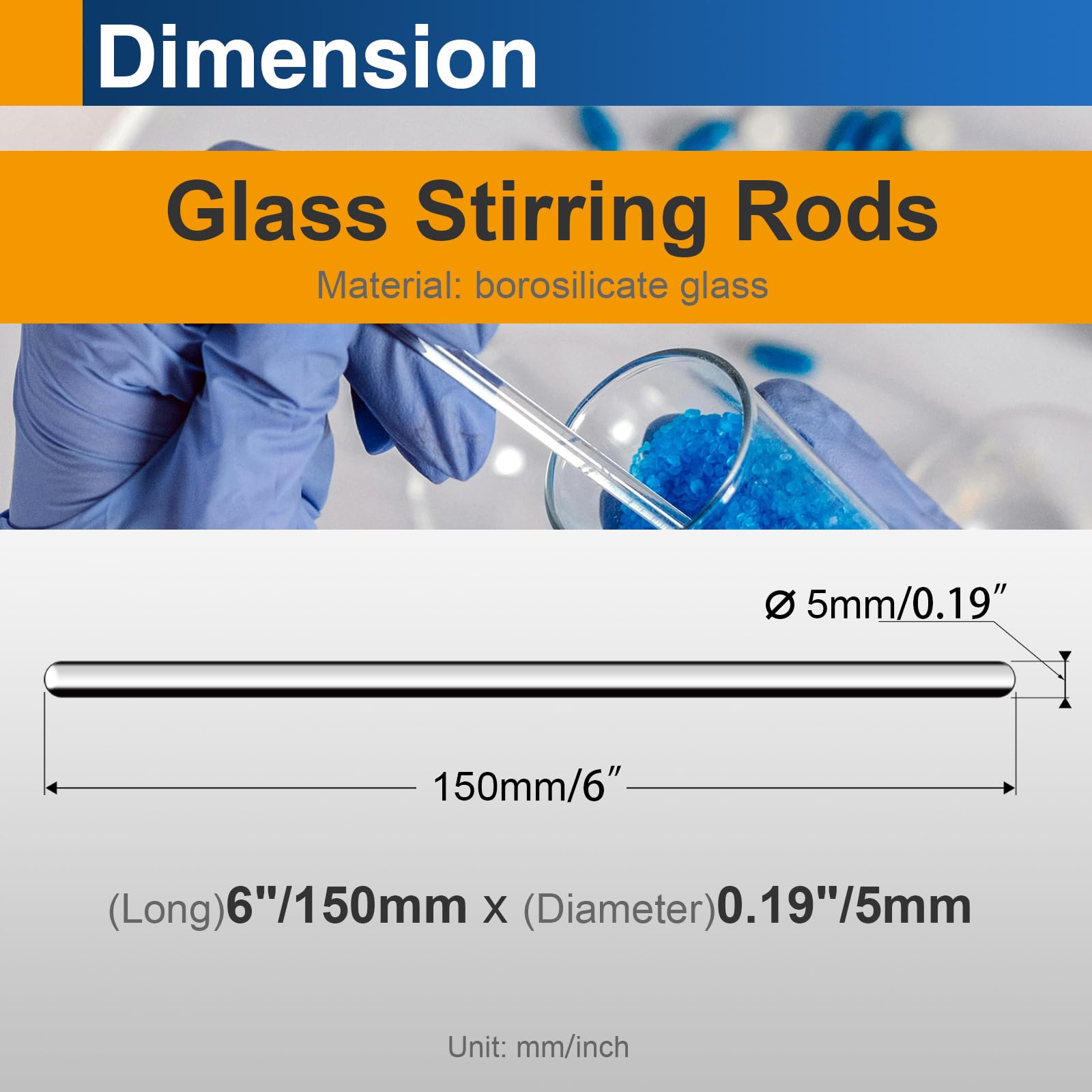 12PCS 6" x 5mm Glass Stirring Rods, Borosilicate Round End — Amazon image 2