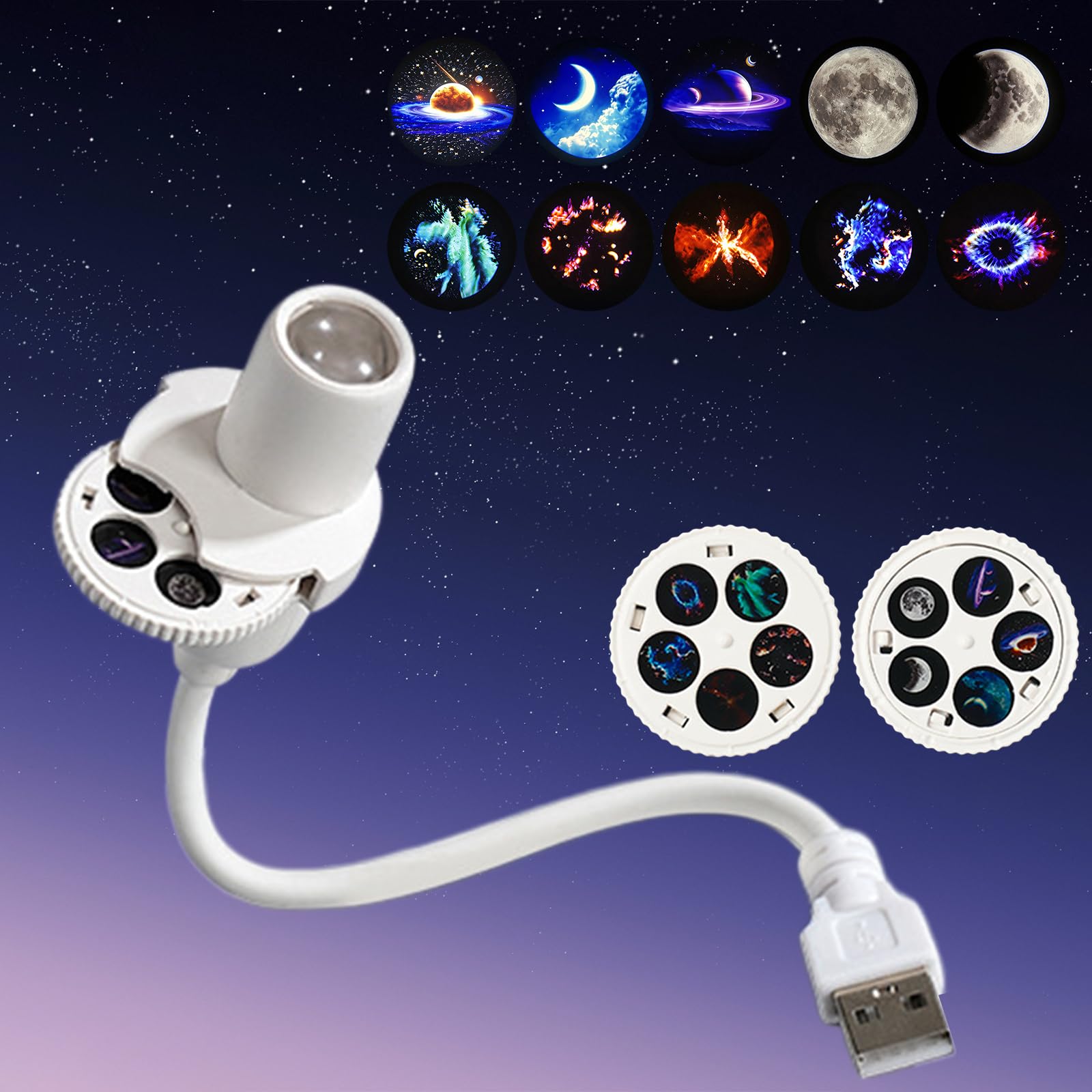 Moon Galaxy Night Light, USB Powered Galaxy Light for Bedroom, 10 patterns