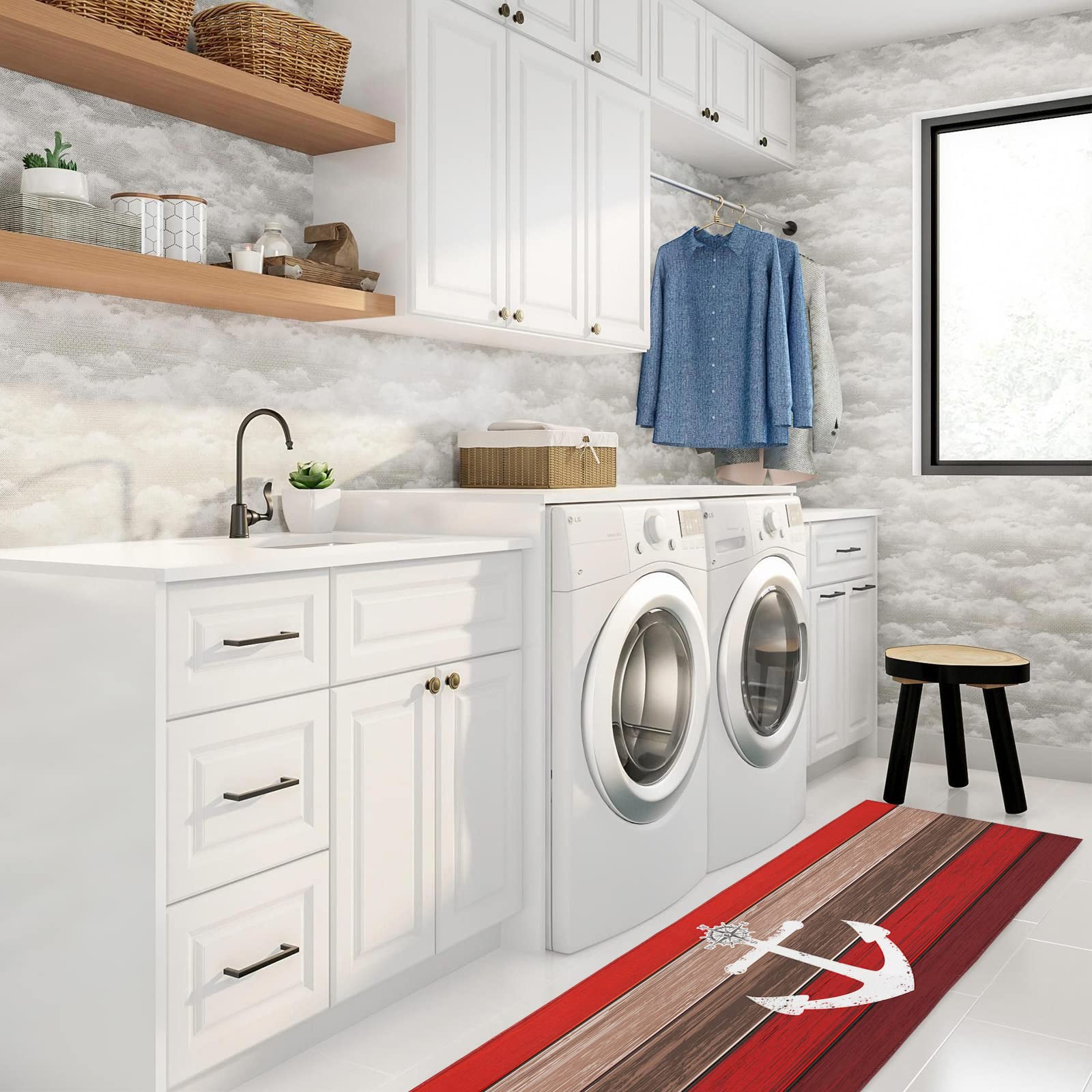 Amazon.com: Sea Anchor Wood Grain Laundry Room Decor Rug Runner,  Anti-Fatigue Kitchen Rugs, Waterproof & Non Slip Room Accessories for  Floor, Under The Washer & Dryer Durable Mat 18x47.2in : Home &
