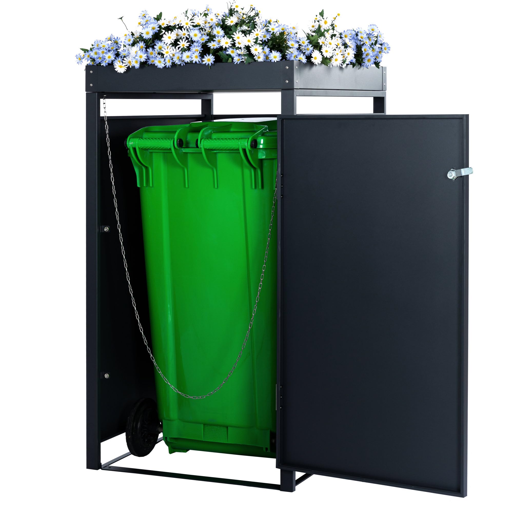 Zelsius Mülltonnenbox 1er mit Pflanzdach für 1 Mülltonne | (B) 68 x (T) 80 x (H) 124 cm | Anthrazit RAL 7016, mit Erweiterungsmöglichkeit | Mülltonnenverkleidung für 1 | Sichtschutz für Tonnen