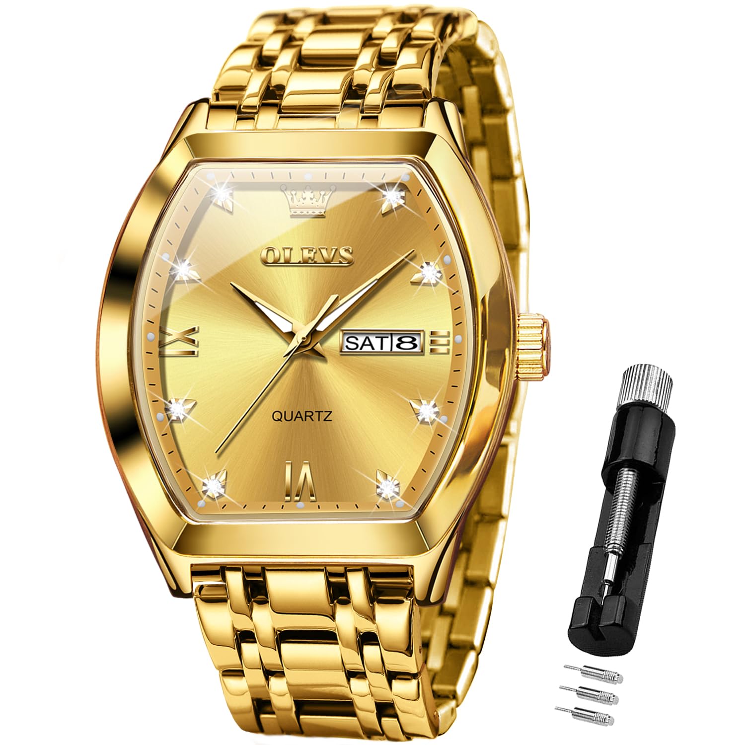 OLEVS Herrenuhr Business Luxus Diamond Moon Phase Männliche Uhr Chronograph Mode Kleid wasserdichte Datum Analoge wasserdichte Männer Armbanduhr