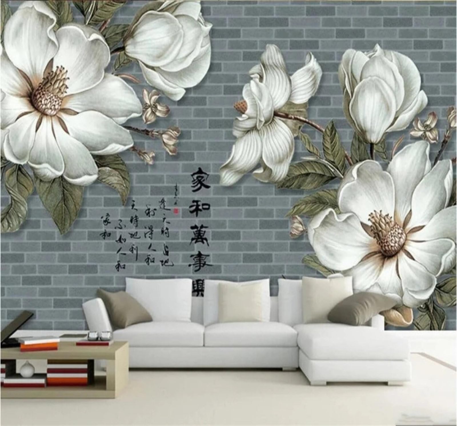 Vintage Brick Wall Simple Hand Drawn Flowers 3D Wallpaper Easy Install Feature Office Living Room Sofa Bedroom TV Background Wall Decoration-430cm×300cm