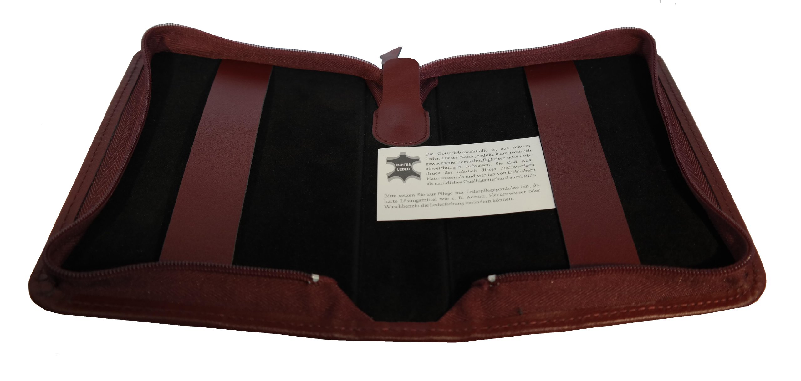 Butzon & Bercker Buchhülle Leder mit Reißverschluss - Weinrot | Echtes Leder Buchetui für Bibeln & Bücher - Schutzhülle Buchumschlag - Hochwertiges Deutsches Handwerk - Elegant & Robust