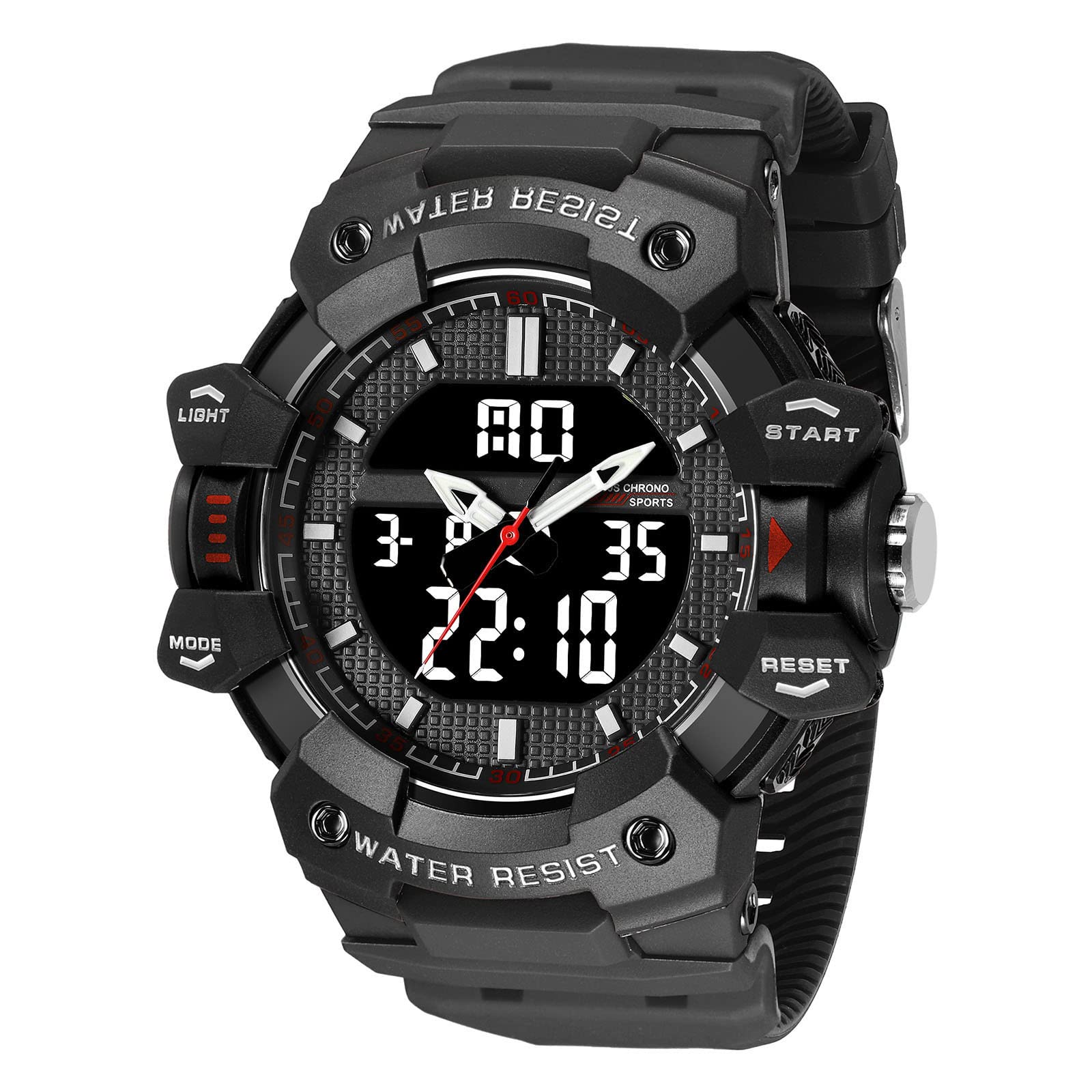 findtimeMens Digital Sports Watches Military Watches for Men Tactical Watches with El Light 50M Waterproof Stopwatch Alarm Casual Watch Black White Green