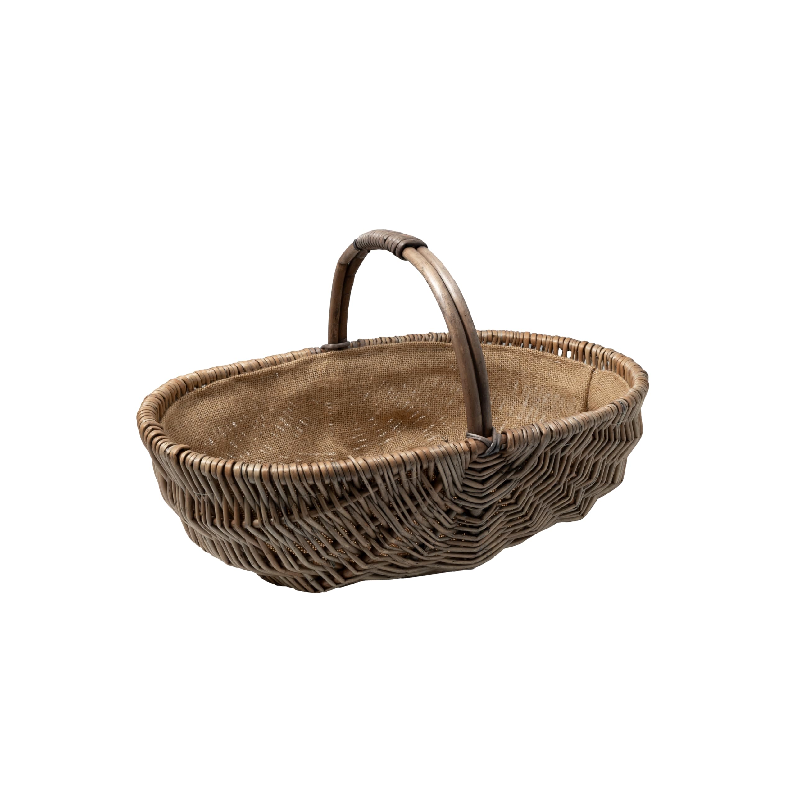 Arthur Cameron Light Grey Oval Lined Wicker Trug Basket With Handle (Medium)