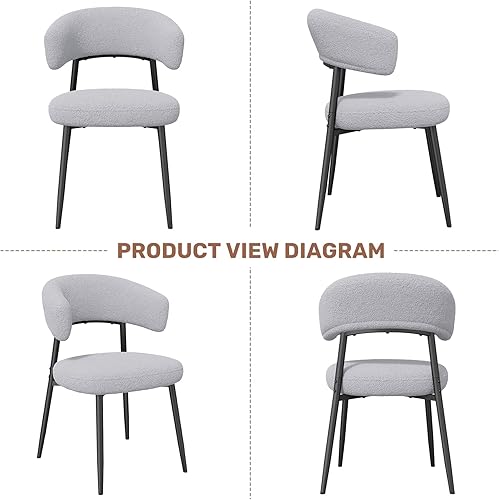 Miniatura 7 de Juego de 6 sillas de comedor, sillas de cocina modernas de mediados de siglo, silla de comedor tapizada Boucle con respaldo curvado y patas de metal