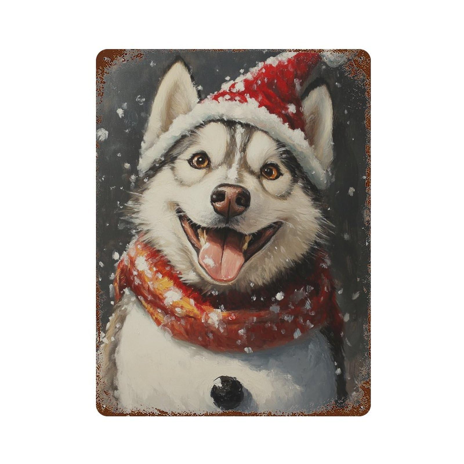 Christmas Siberian Husky Art Print-2 Decorative Tin Sign 15.7"x11.8", Farmhouse Wall Decor for Garage, Bar And Workshop Decor