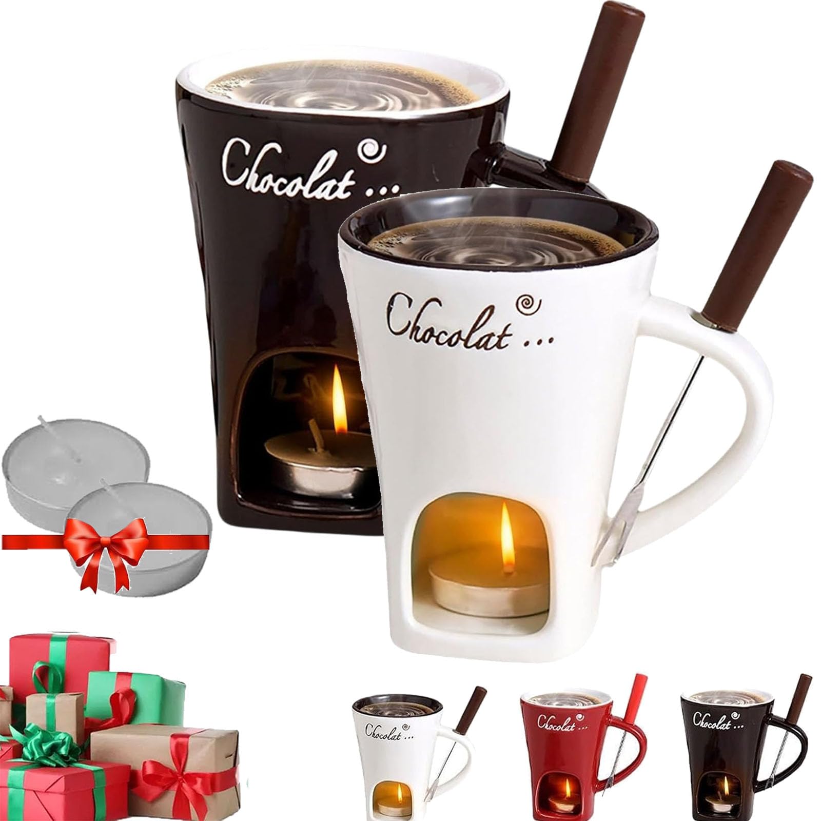 Filiżanki do fondue Tealight, kubek do fondue, zestaw do czekoladowego fondue, kubek do topienia czekolady z widelcem, czekoladowy kubek do fondue do sera i karmelu, prezenty urodzinowe i ślubne (2