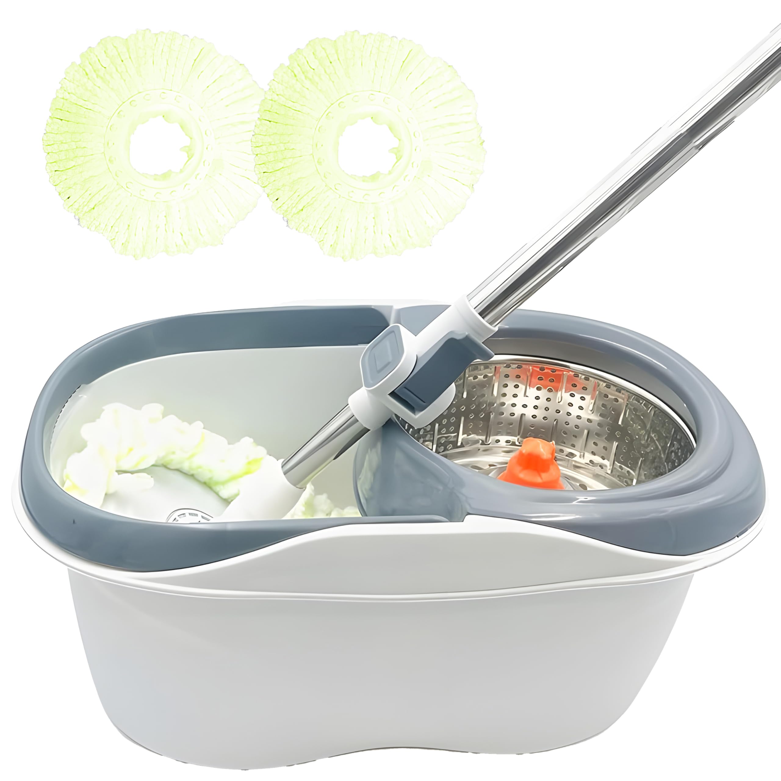 DRIZOEasy Wring Spin Mop, Twin Split Bucket, Magic 360 Wet Dry Spin Floor Mop with 2 Mop Pads, Clean Smart Spin Mop For Home & Office, Space-Saving Cleaning Tool (Grey)