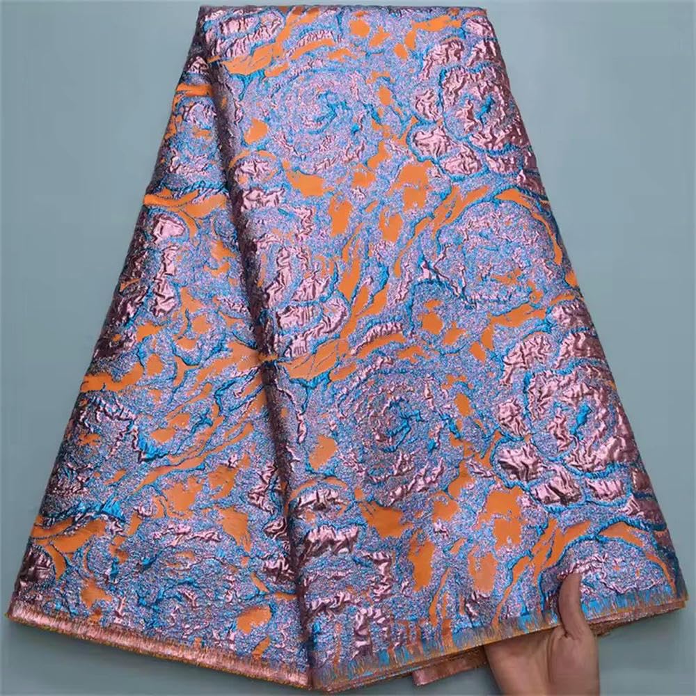 Tessuto Broccato Jacquard, Pizzo Damascato, Dorato, Tessuto Africano in Pizzo Francese di Lusso per Abito da Donna