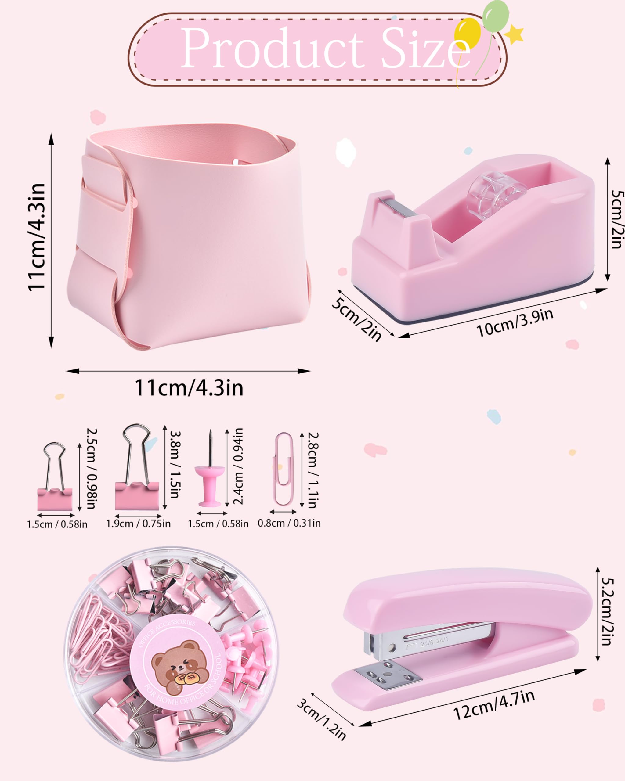 Pinkes Schreibtischzubehör, Federmäppchen, Hefter, Stift und eine Menge Bürobedarf, rosa Bürobedarf, wunderschön präsentiert in einer Geschenkbox