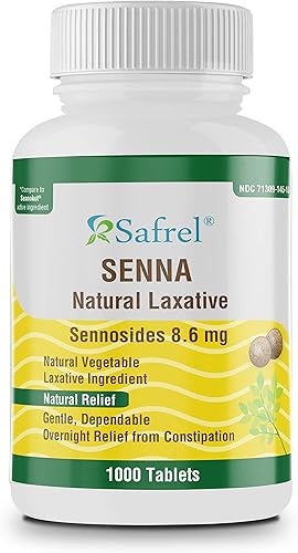 Safrel Senna - Tabletas de 8,6 mg (1000 unidades) – Senósido natural laxante vegetal para estreñimiento, hinchazón, gases, alivio de irregularidad.