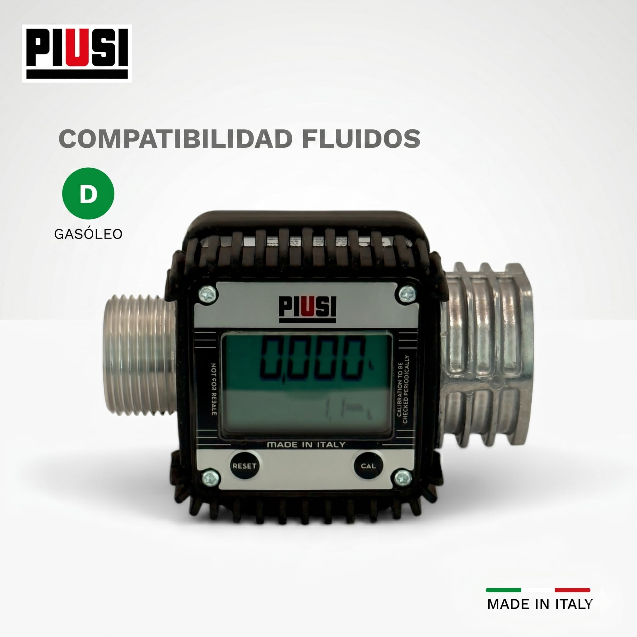 PIUSI Contador Digital de Turbina para Gasóleo, Caudal hasta 120 l/min, Presión 20 Bar, Conexión M 1” BSP - F 1” BSP | K24 F00408100 | Contador gasóleo K24 electrónico digital para diésel, caudal 7-120 l/min, alimentación 2 x AAA