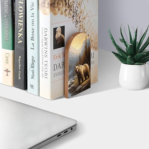 Miniatura 3 de Pintar sujetalibros decorativos de madera con diseño de oso marrón para estantes, habitación de los niños, escritorio, oficina en casa, tapones de