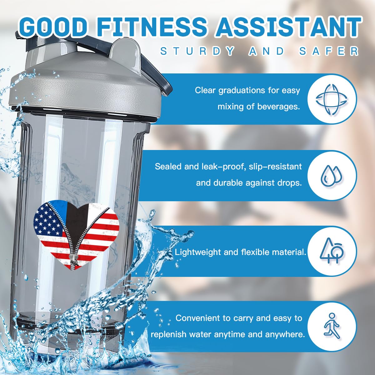 Heart America Flag and Estonians Flag 18 Ounce Shaker Cup,Fashion Theme Pattern Shaker Bottle Leak-proof Workout Shake Bottles 500ML/18 oz Perfect for Pre Workout