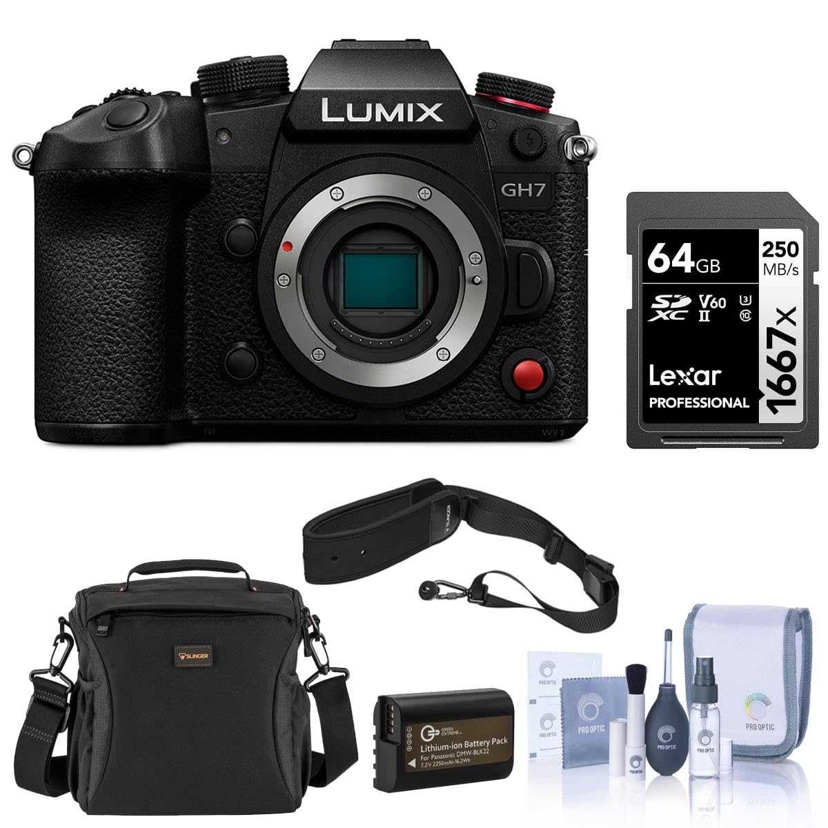 Panasonic Lumix GH7 Mirrorless Camera with Lumix G Leica DG Vario-Elmarit 12-60mm f/2.8-4.0 Lens Essentials Kit Bundle (Without Lens, Included Value)