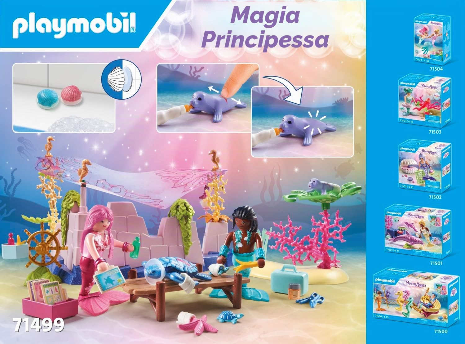 PLAYMOBIL Princess Magic 71499 Centro di Cura per Animali marini, Cure amorevoli, Giochi di Ruolo Divertenti, Giocattolo per Bambini dai 4 Anni in su